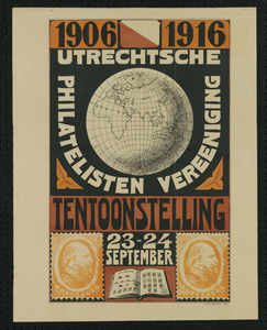 750013 Affiche van de tentoonstelling van de Utrechtse Philatelisten Vereniging (U.Ph.V), ter gelegenheid van het ...